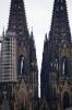 Cologne - Mid section of the spires. A scaffold is in place for cleaning.